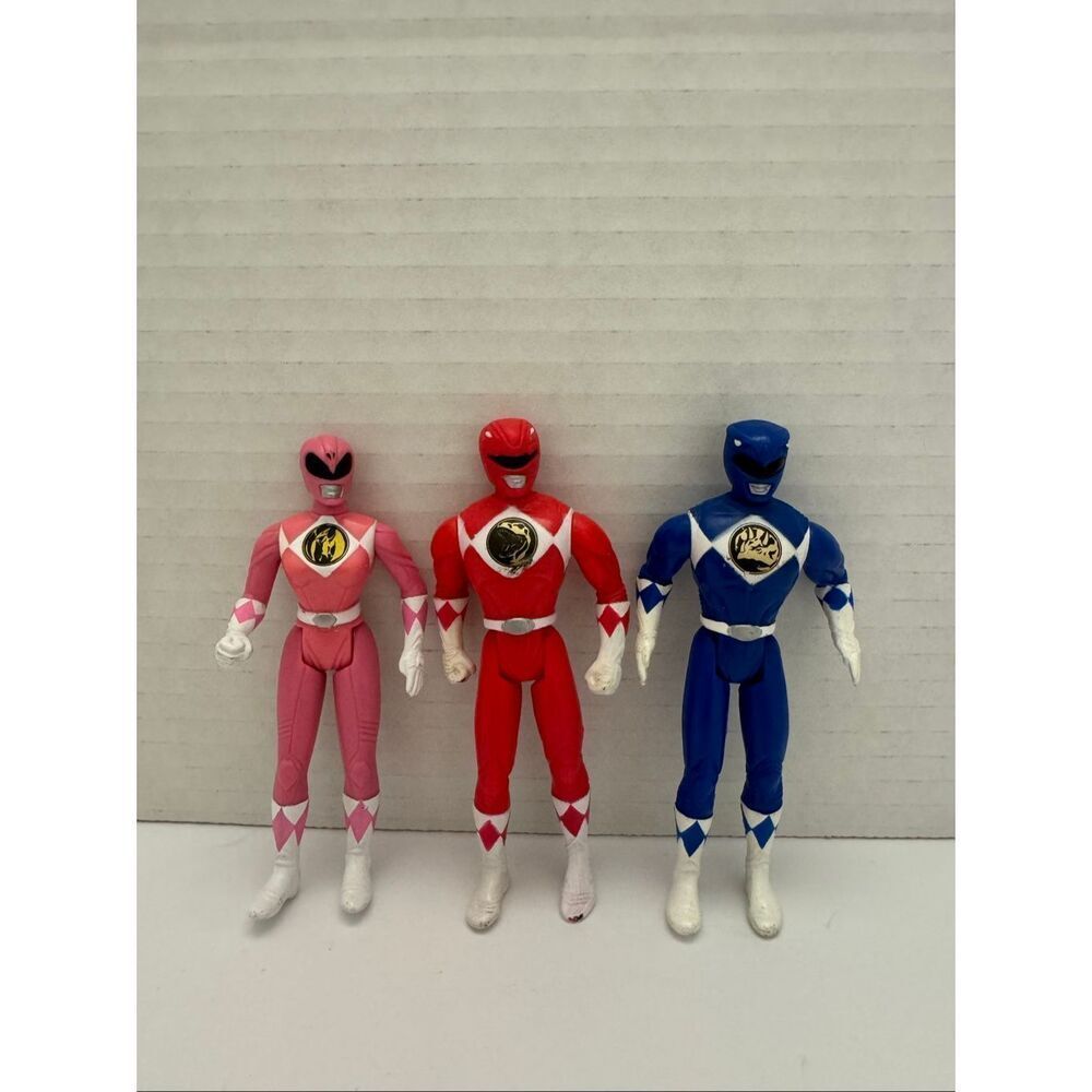 Saban Mighty Morphin Power Rangers Red Pink Blue Ranger 4” Action Figures 1995